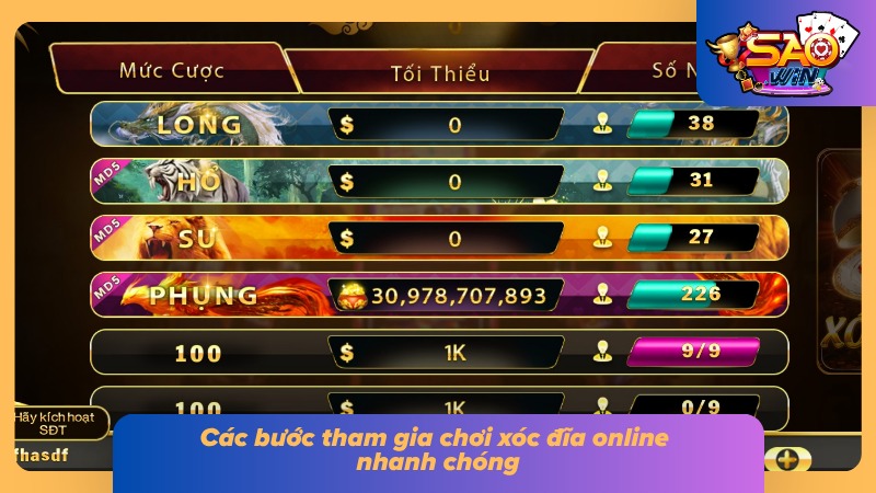 Quy trình tham gia bàn cược xóc đĩa trực tuyến đơn giản